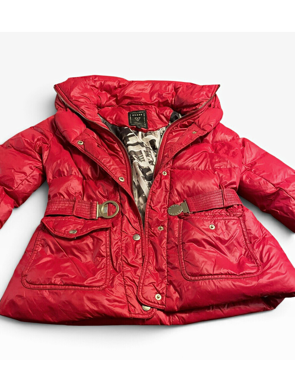 GUESS Limited Editorial Edition Red Puffer Down Jacket Size S NWOT